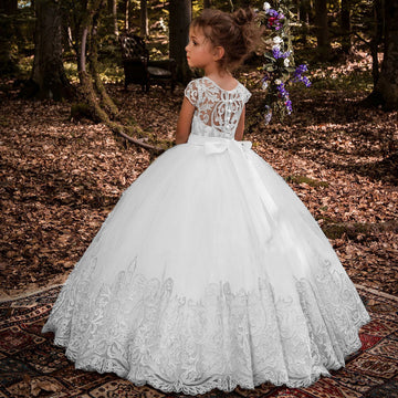 Kids Communion White Lace Ball Party Gowns 5-14 Years TXH114