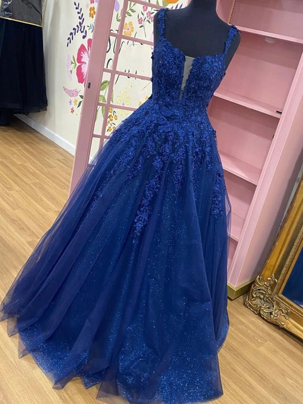 Trendy Dark Blue Lace Beading Prom Dress SREAL042