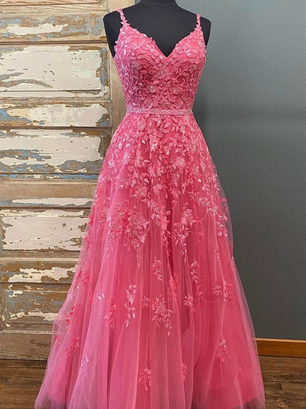 Trendy Princess Watermelon Lace Formal Graduation Dress SREAL051