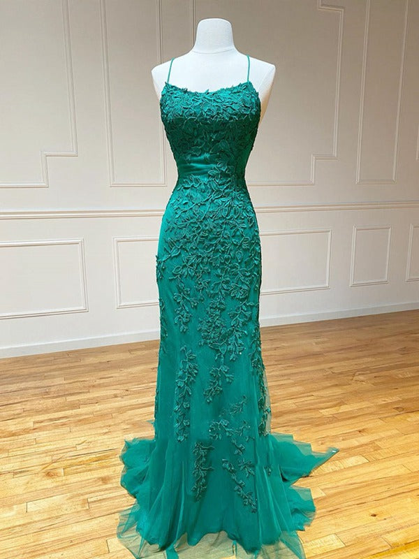 Trendy Green Mermaid Lace Prom Gown SREAL065