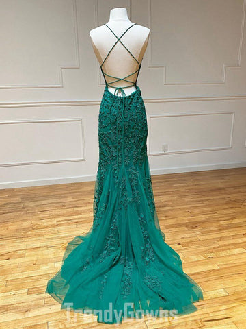 Trendy Green Mermaid Lace Prom Gown SREAL065