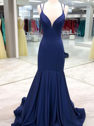 Trendy Mermaid Dark Navy-Blue Prom Gown SREAL080