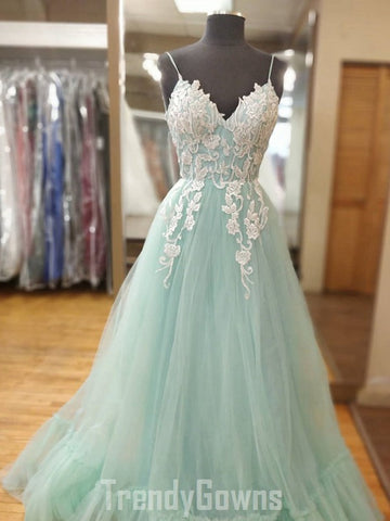 Trendy Green Lace Junior Prom Formal Gown SREAL093