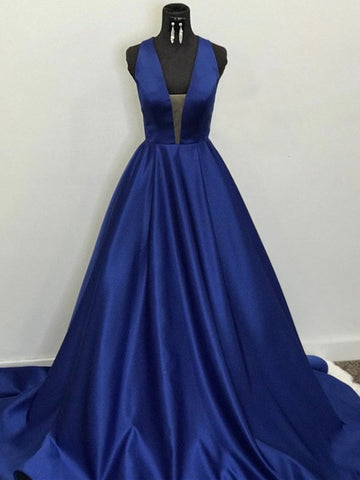 Trendy Blue Long Formal Prom Gown SREAL096