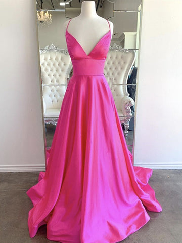 Trendy V Neck Fuchsia Junior Long Prom Gown SREAL099