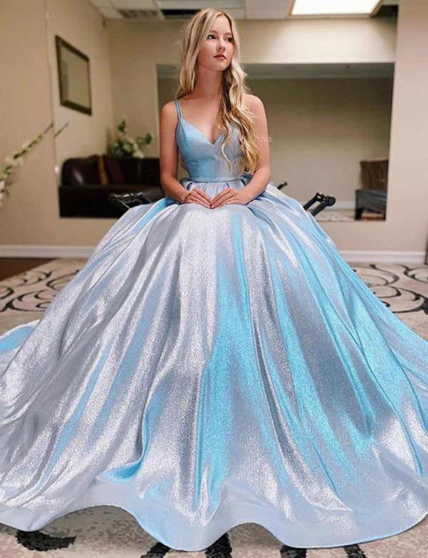 Trendy Junior Princess V Neck Blue Long Prom Gown SREAL102