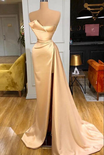 Trendy Champagne Prom Gown with Split SREAL157