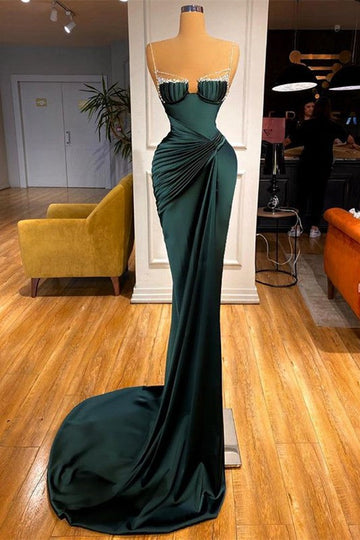 Trendy Dark Green Spaghetti-straps Mermaid Prom Gown SREAL180