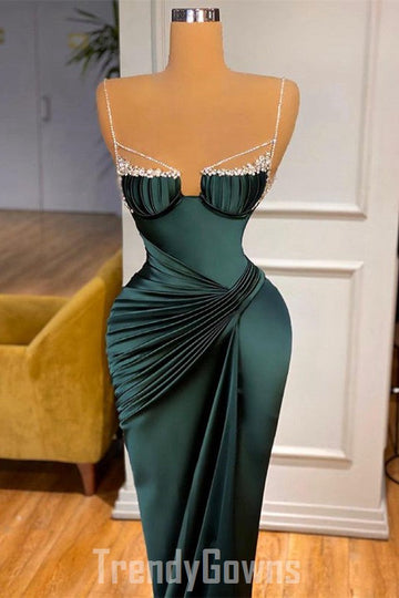 Trendy Dark Green Spaghetti-straps Mermaid Prom Gown SREAL180