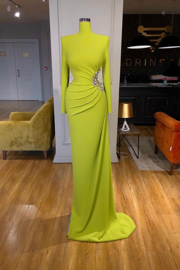 Trendy Green High-neck Long-sleeves Mermaid Prom Gown SREAL197